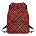 Red Stewart Tartan Pattern Print Drawstring Backpack