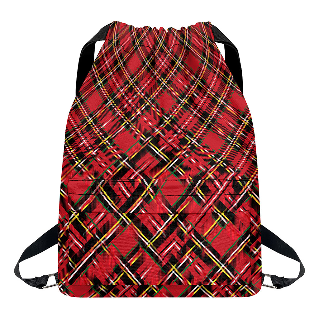 Red Stewart Tartan Pattern Print Drawstring Backpack