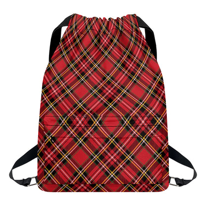 Red Stewart Tartan Pattern Print Drawstring Backpack