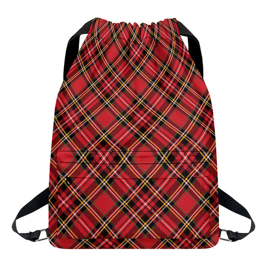 Red Stewart Tartan Pattern Print Drawstring Backpack