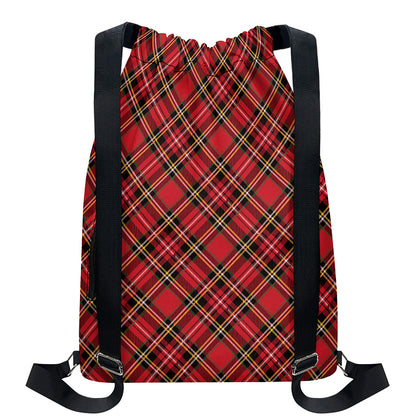 Red Stewart Tartan Pattern Print Drawstring Backpack