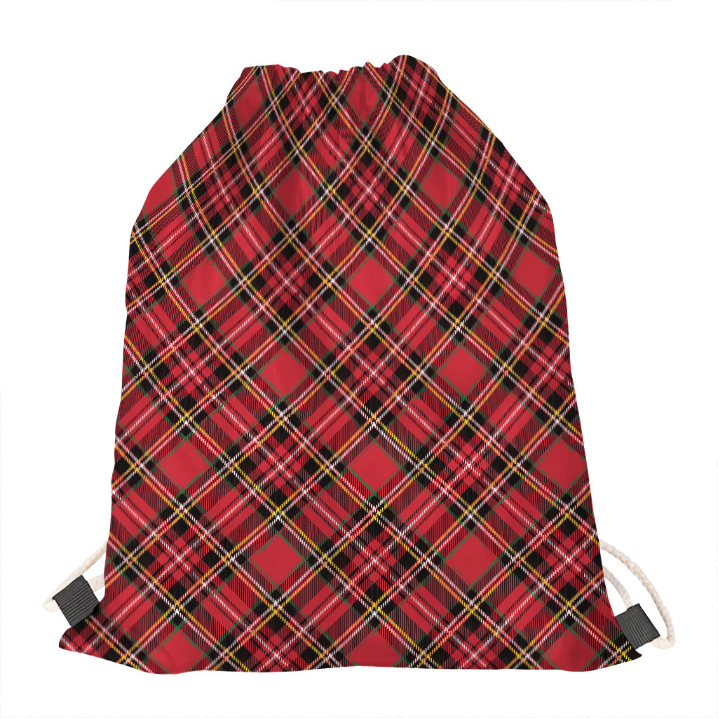 Red Stewart Tartan Pattern Print Drawstring Bag