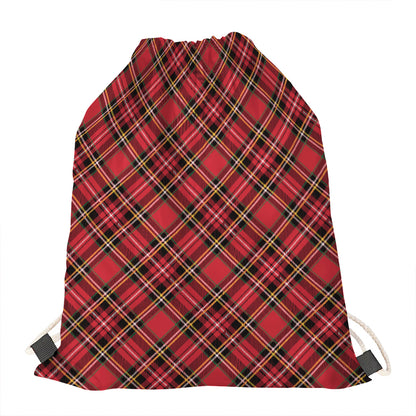 Red Stewart Tartan Pattern Print Drawstring Bag