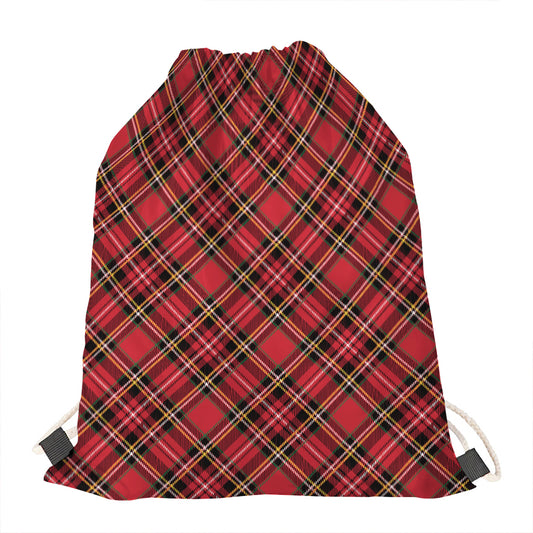 Red Stewart Tartan Pattern Print Drawstring Bag