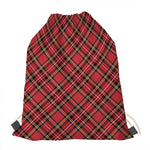 Red Stewart Tartan Pattern Print Drawstring Bag