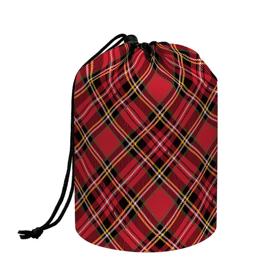 Red Stewart Tartan Pattern Print Drawstring Makeup Bag