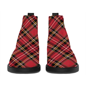 Red Stewart Tartan Pattern Print Flat Ankle Boots