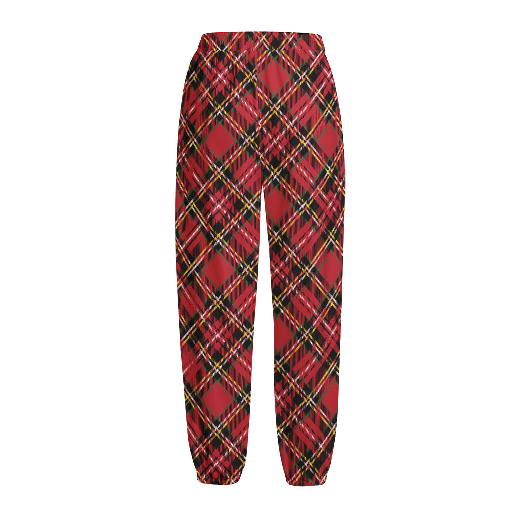 Red Stewart Tartan Pattern Print Fleece Lined Knit Pants