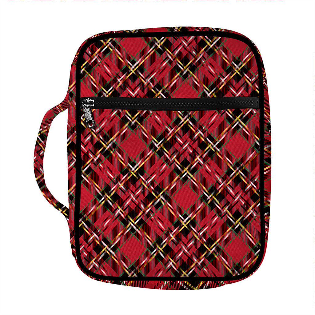 Red Stewart Tartan Pattern Print Front Pocket Bible Bag