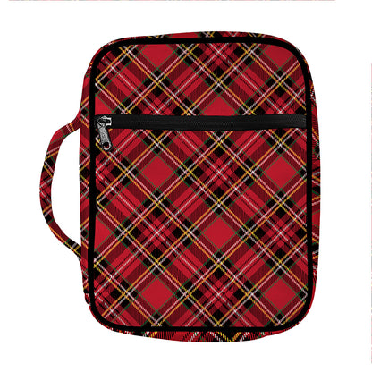 Red Stewart Tartan Pattern Print Front Pocket Bible Bag