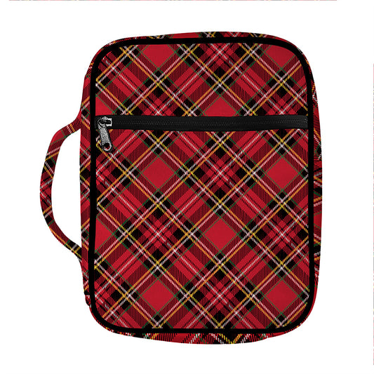 Red Stewart Tartan Pattern Print Front Pocket Bible Bag