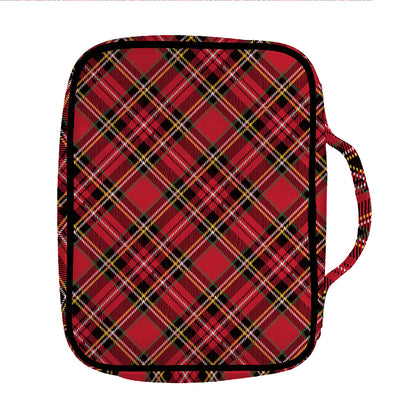 Red Stewart Tartan Pattern Print Front Pocket Bible Bag