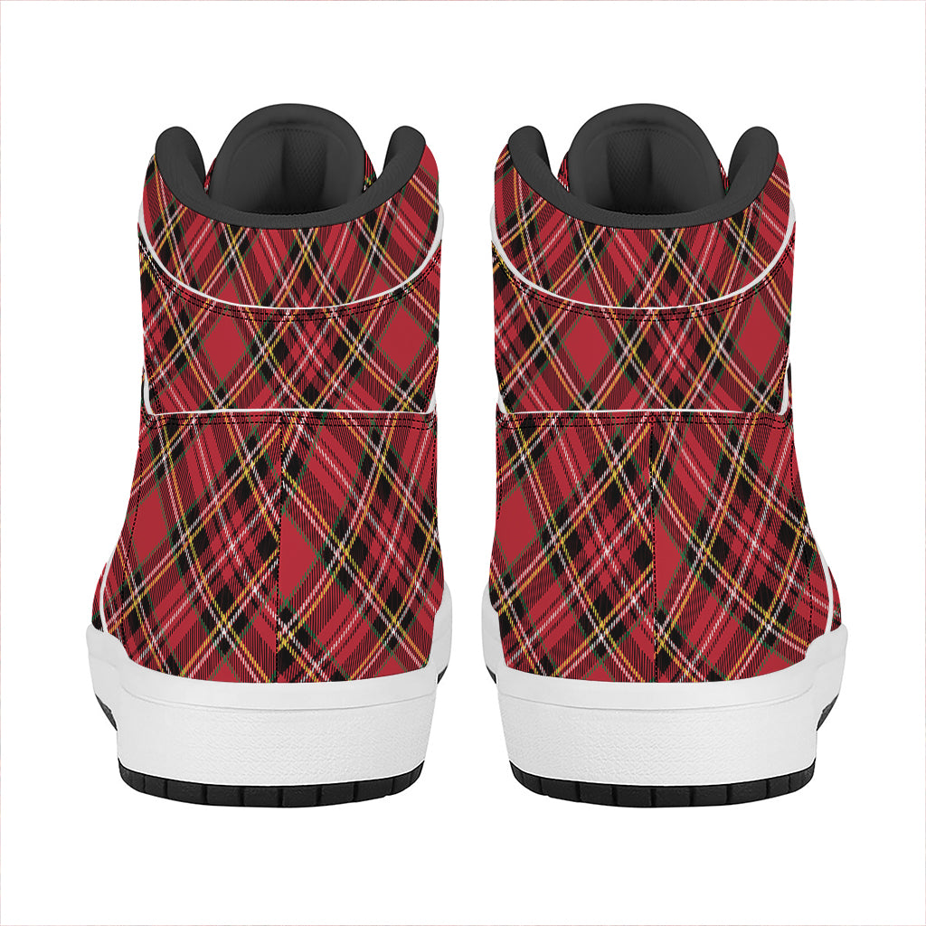 Red Stewart Tartan Pattern Print High Top Leather Sneakers