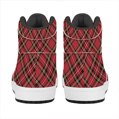 Red Stewart Tartan Pattern Print High Top Leather Sneakers