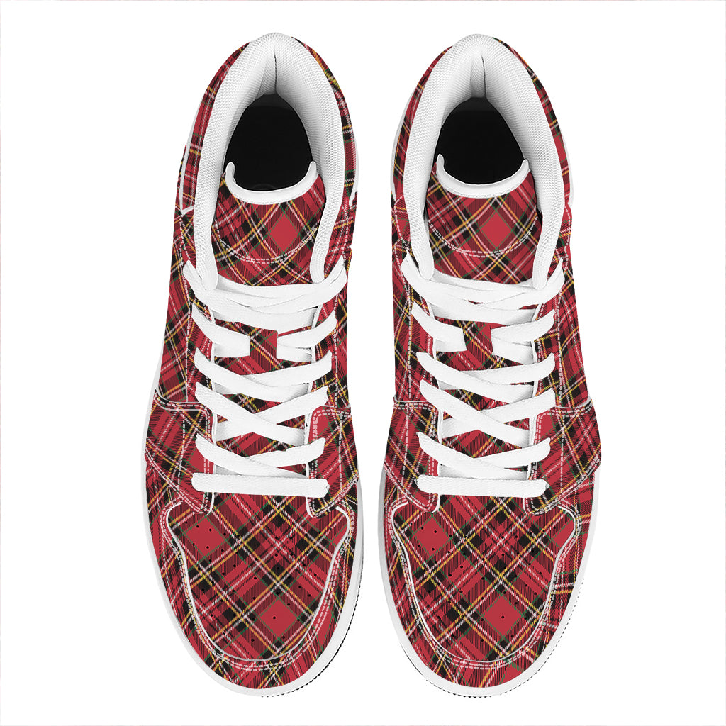 Red Stewart Tartan Pattern Print High Top Leather Sneakers