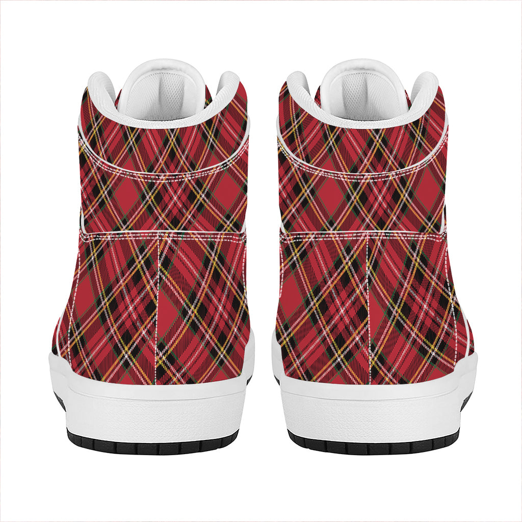 Red Stewart Tartan Pattern Print High Top Leather Sneakers