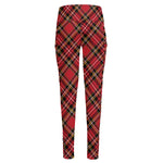 Red Stewart Tartan Pattern Print High-Waisted Pocket Leggings