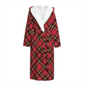 Red Stewart Tartan Pattern Print Hooded Bathrobe
