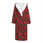 Red Stewart Tartan Pattern Print Hooded Bathrobe