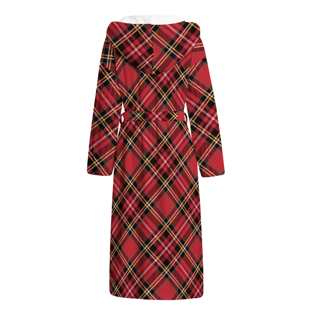 Red Stewart Tartan Pattern Print Hooded Bathrobe