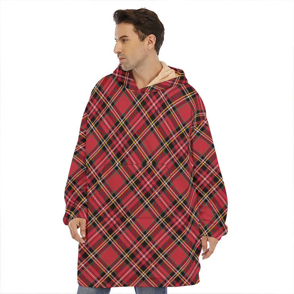Red Stewart Tartan Pattern Print Hoodie Blanket
