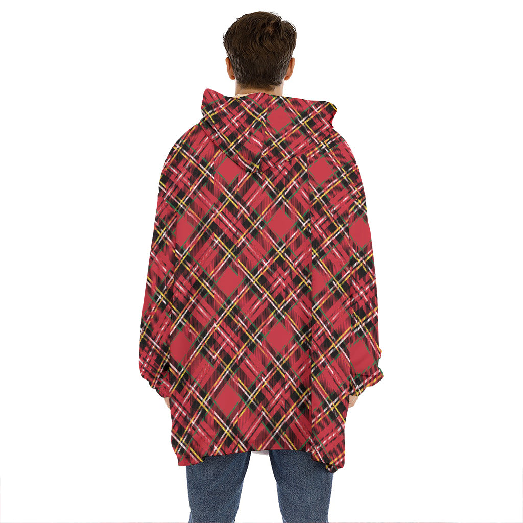 Red Stewart Tartan Pattern Print Hoodie Blanket