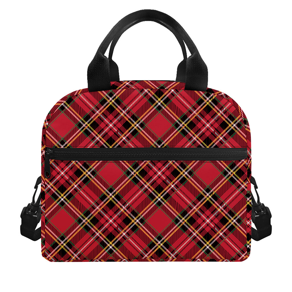 Red Stewart Tartan Pattern Print Insulated Lunch Bag
