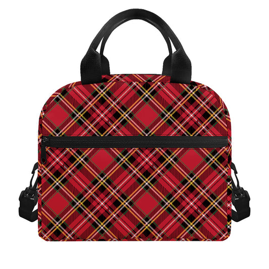 Red Stewart Tartan Pattern Print Insulated Lunch Bag