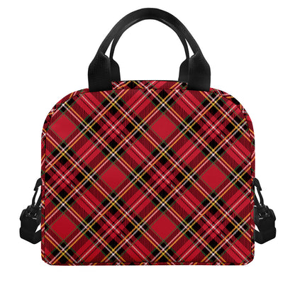 Red Stewart Tartan Pattern Print Insulated Lunch Bag