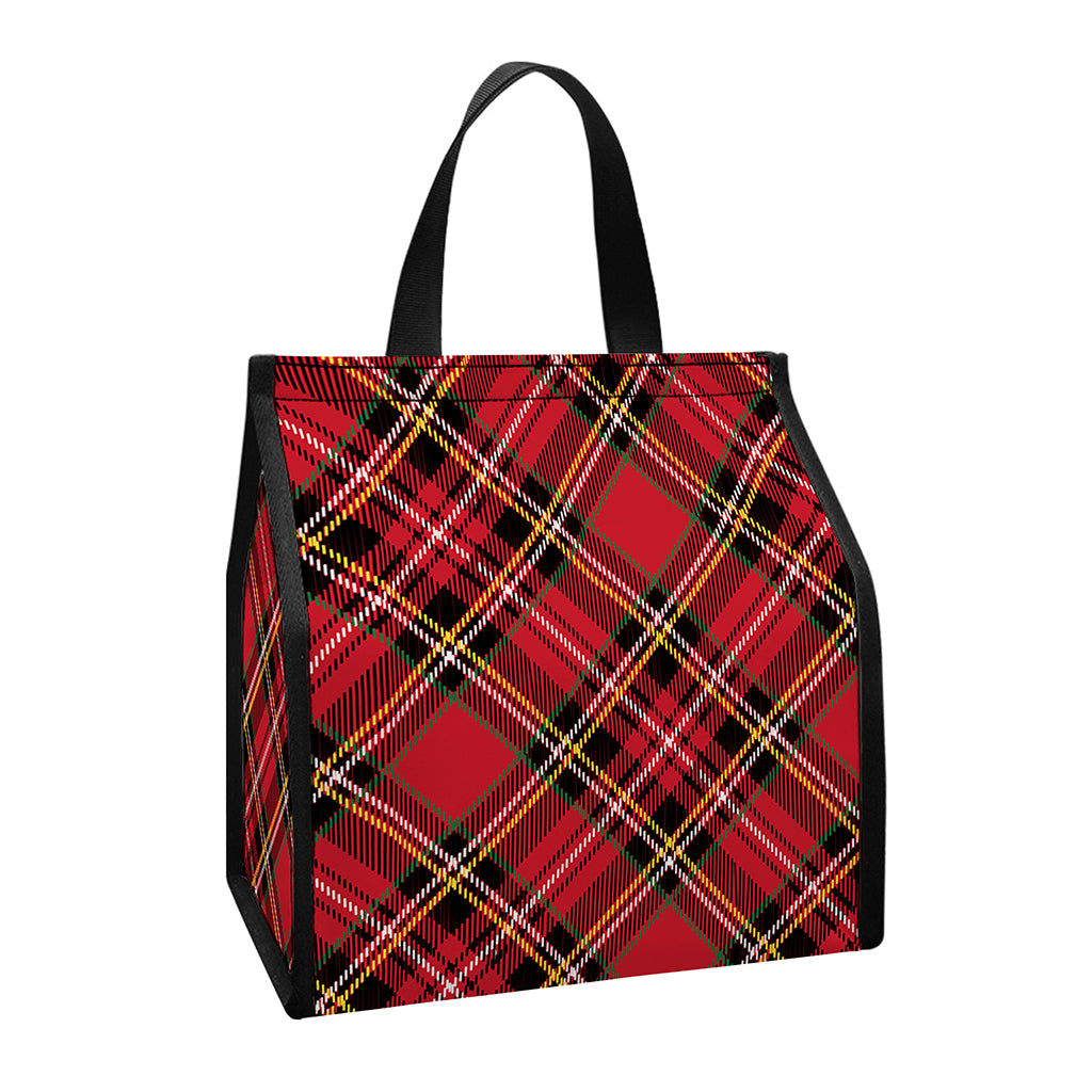 Red Stewart Tartan Pattern Print Insulated Lunch Tote