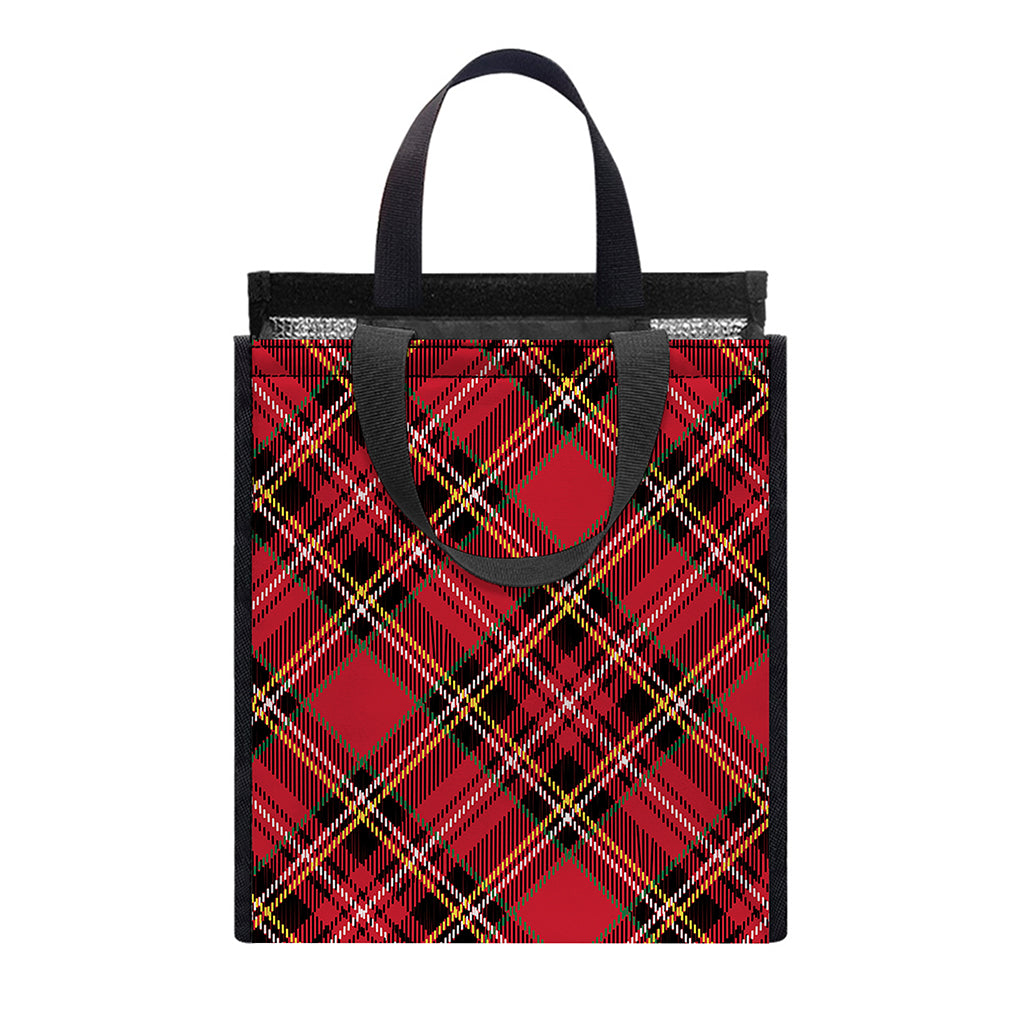 Red Stewart Tartan Pattern Print Insulated Lunch Tote