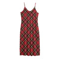 Red Stewart Tartan Pattern Print Jersey Midi Cami Dress