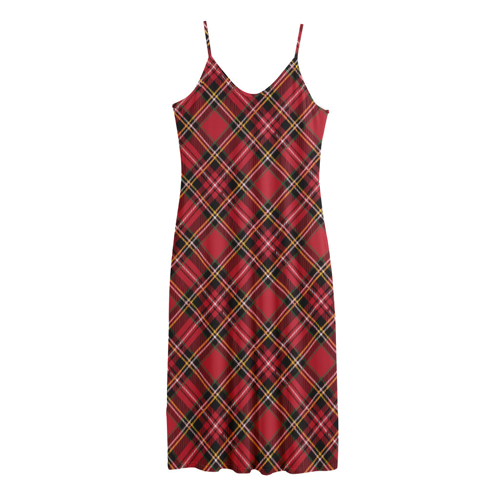 Red Stewart Tartan Pattern Print Jersey Midi Cami Dress