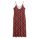 Red Stewart Tartan Pattern Print Jersey Midi Cami Dress