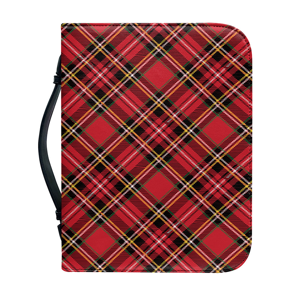 Red Stewart Tartan Pattern Print Leather Bible Cover