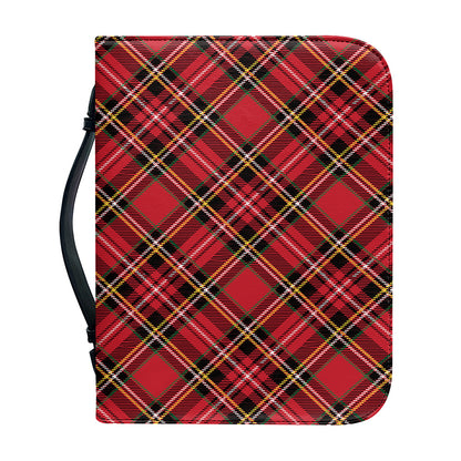 Red Stewart Tartan Pattern Print Leather Bible Cover