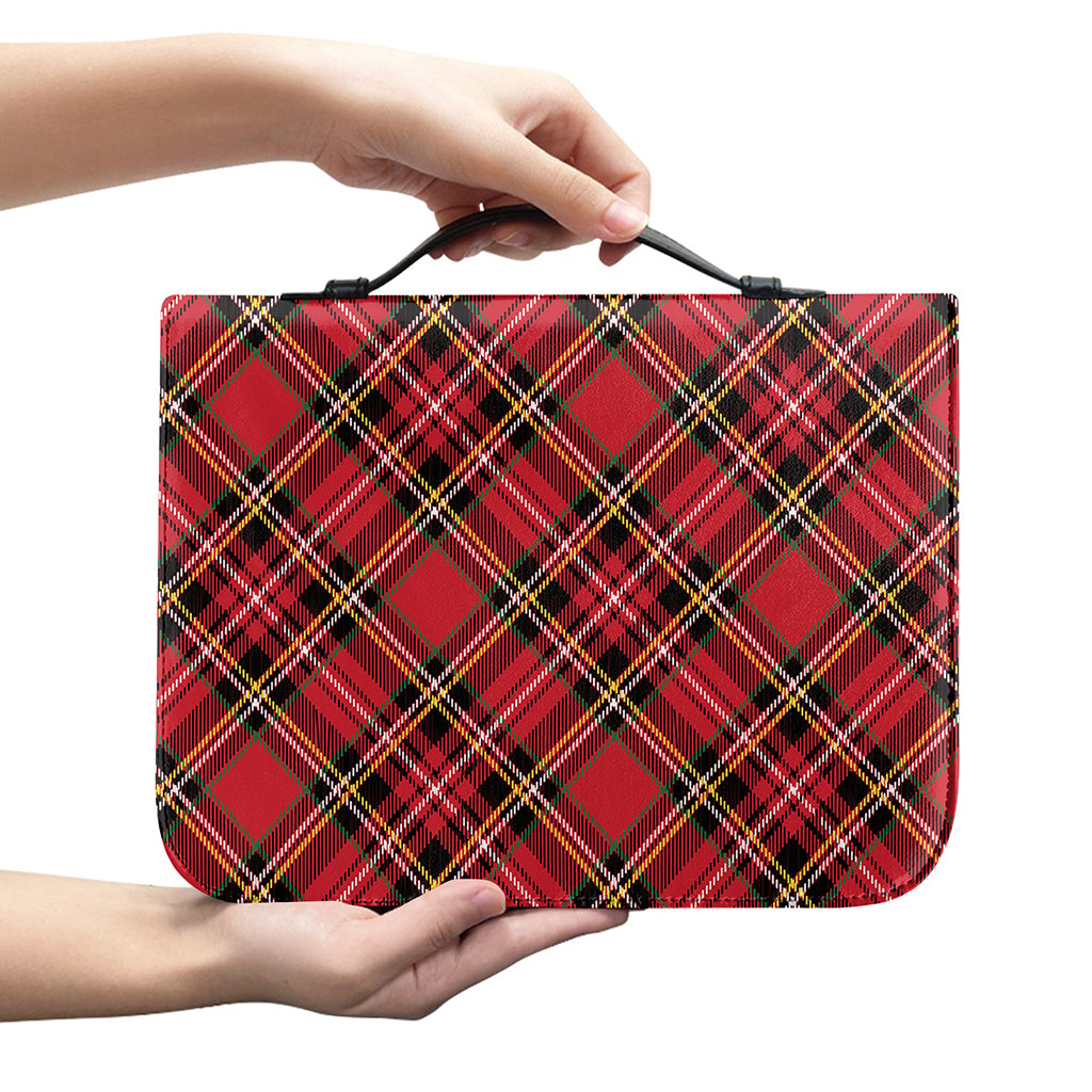 Red Stewart Tartan Pattern Print Leather Bible Cover