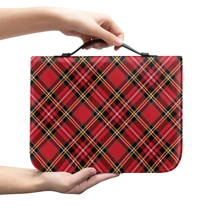 Red Stewart Tartan Pattern Print Leather Bible Cover