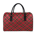 Red Stewart Tartan Pattern Print Leather Duffel Bag