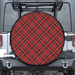 Red Stewart Tartan Pattern Print Leather Spare Tire Cover