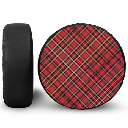 Red Stewart Tartan Pattern Print Leather Spare Tire Cover