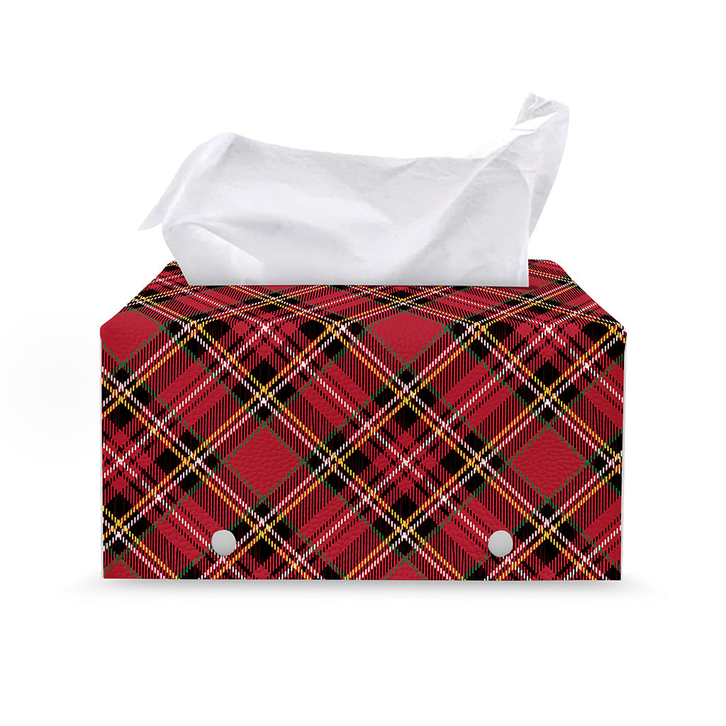 Red Stewart Tartan Pattern Print Leather Tissue Box Cover