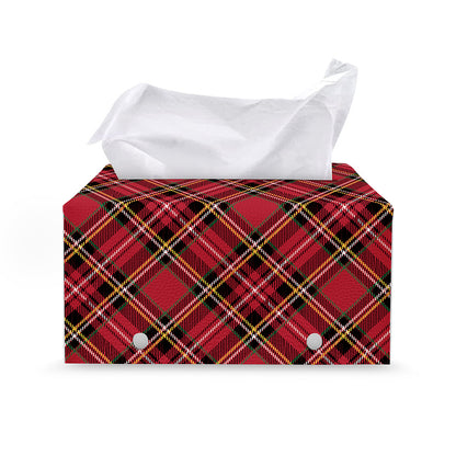 Red Stewart Tartan Pattern Print Leather Tissue Box Cover
