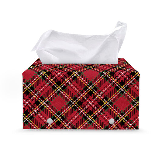 Red Stewart Tartan Pattern Print Leather Tissue Box Cover
