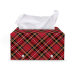 Red Stewart Tartan Pattern Print Leather Tissue Box Cover