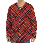 Red Stewart Tartan Pattern Print Long Sleeve Baseball Jersey