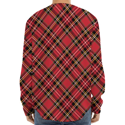 Red Stewart Tartan Pattern Print Long Sleeve Baseball Jersey