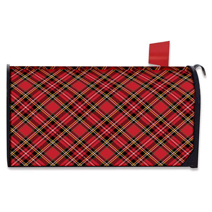 Red Stewart Tartan Pattern Print Mailbox Cover