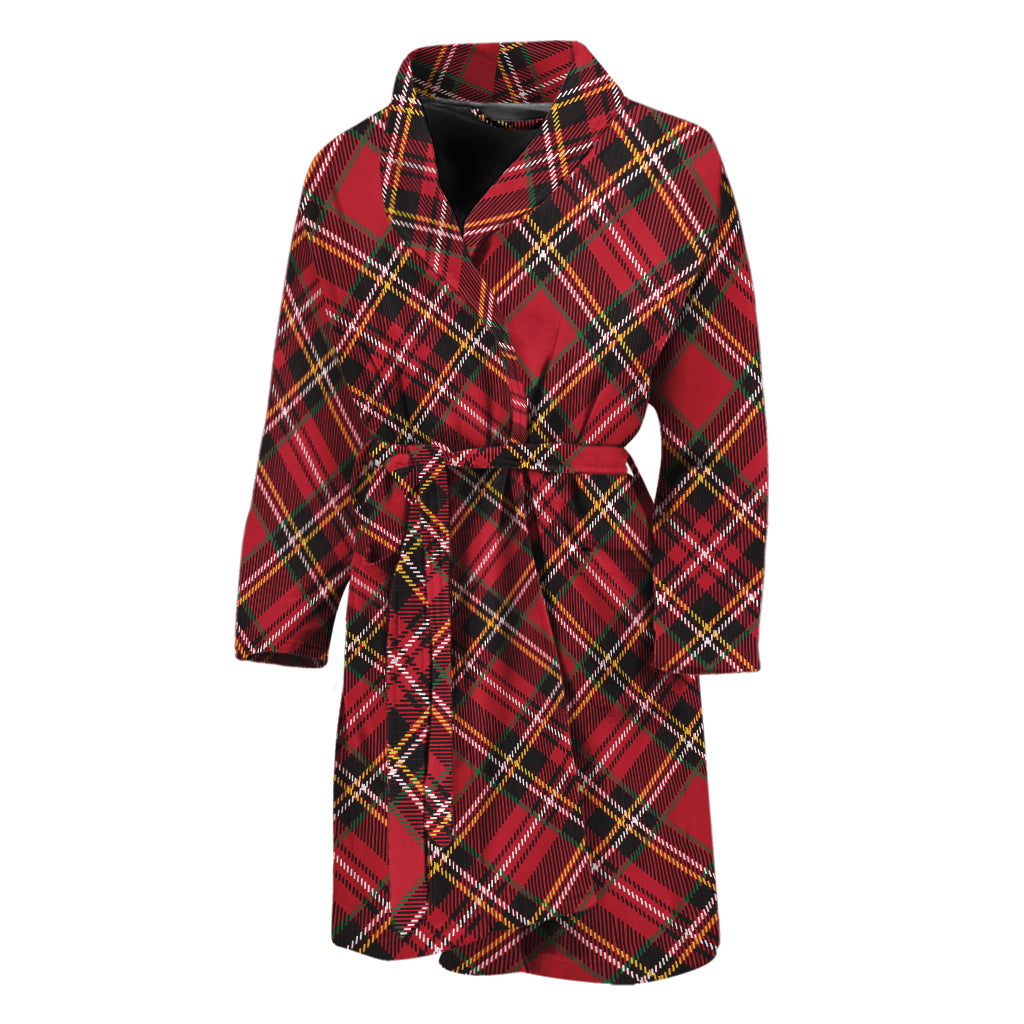 Red Stewart Tartan Pattern Print Men's Bathrobe