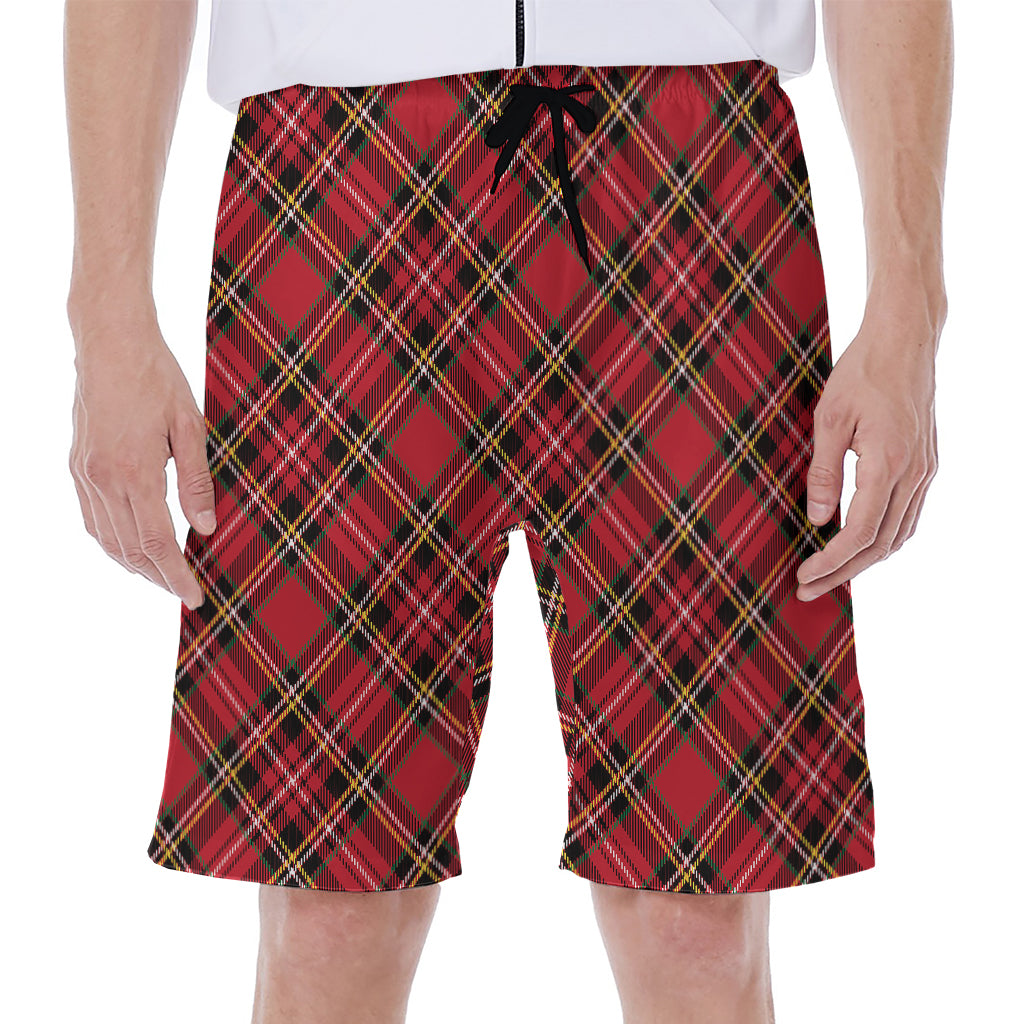 Red Stewart Tartan Pattern Print Men's Beach Shorts